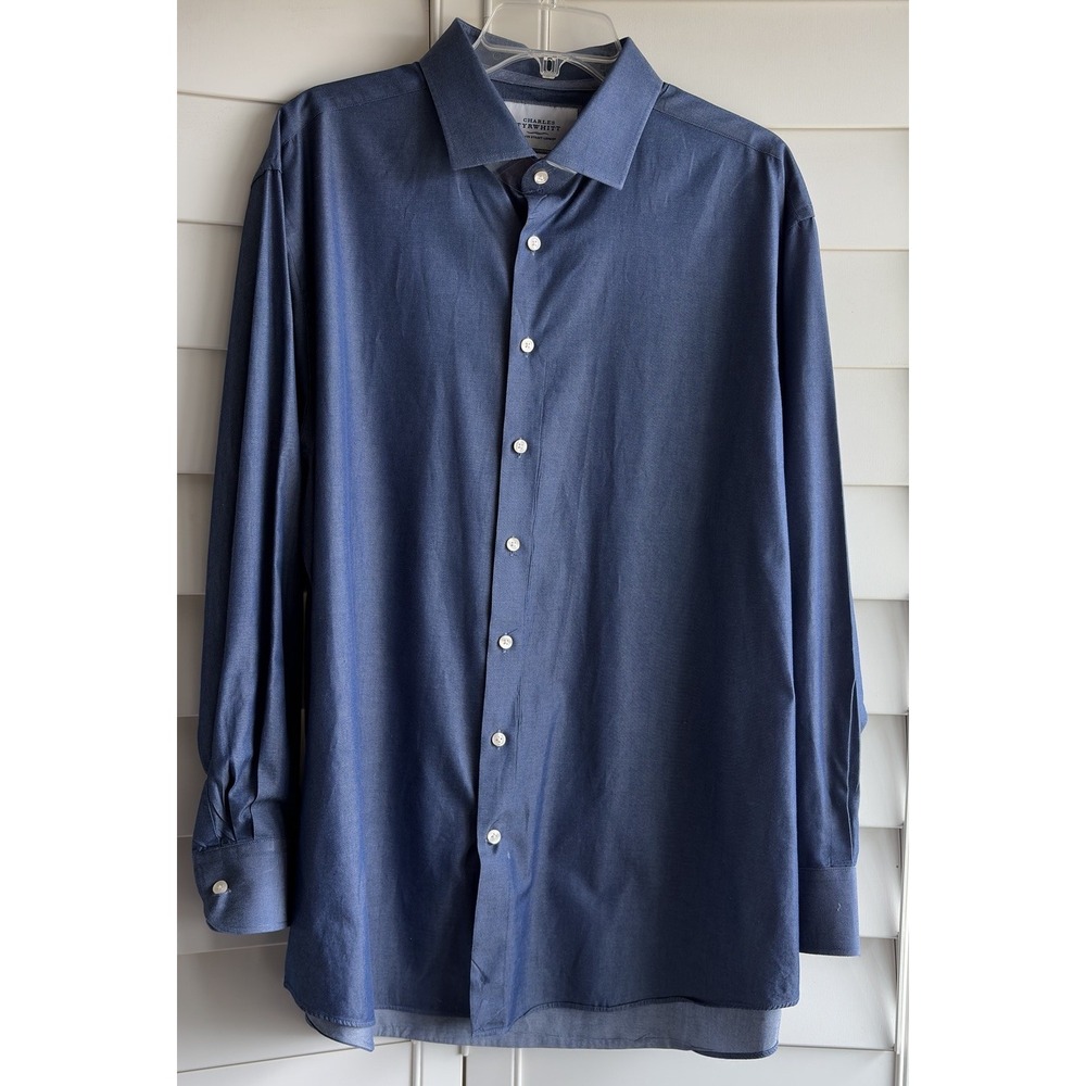 Charles Tyrwhitt Mens Dress Shirt 18 35" Classic Fit Blue 100% Cotton New